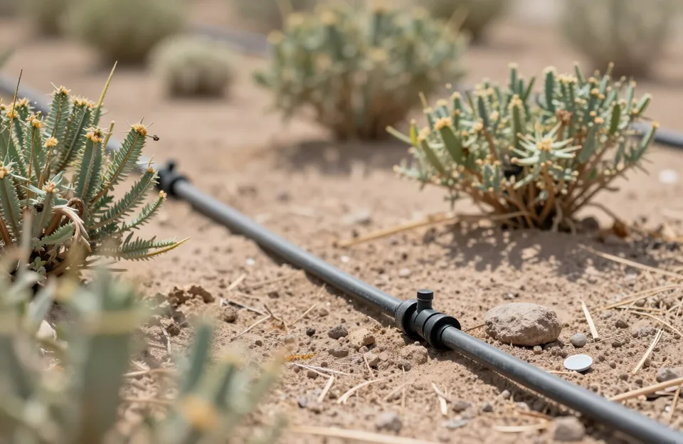 Drip irrigation system among desert plants
