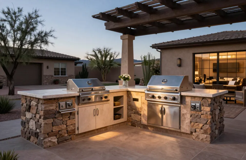 Outdoor kitchen and barbecue in an Arizona backyard