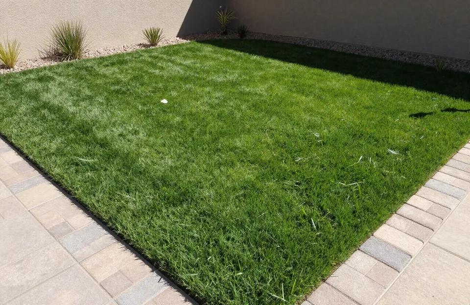 Freshly installed sod lawn in an Arizona yard